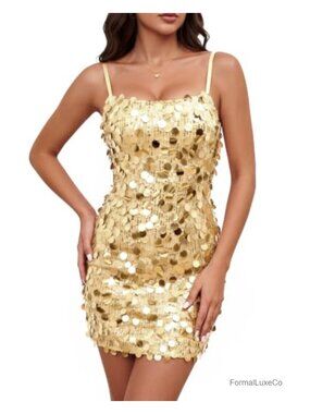 Sequin Mini Dress Spaghetti Strap Bodycon Backless Party Club Dress